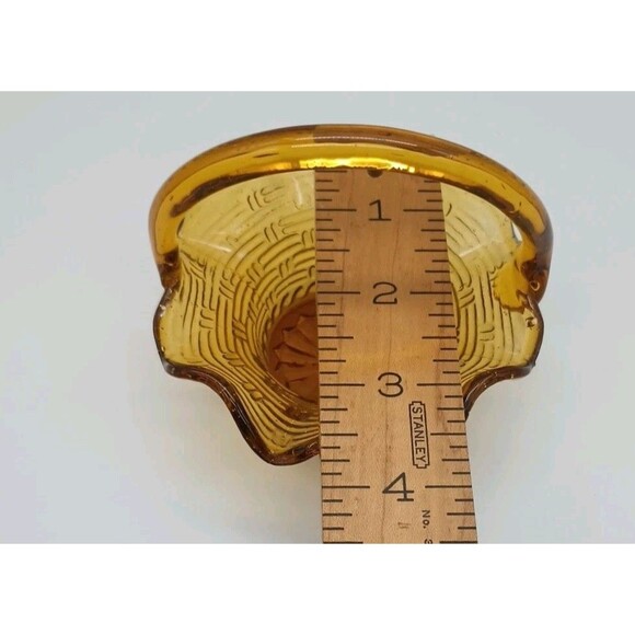 Vtg Amber Glass Basket Weave Mini Ruffled Scalloped edge Handle - Picture 7 of 7
